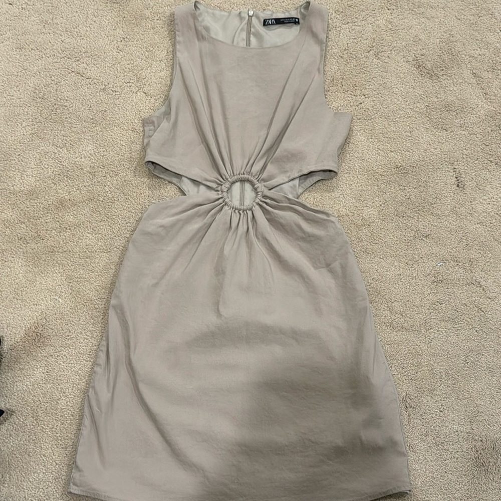 Tan colored Zara dress with cut outs